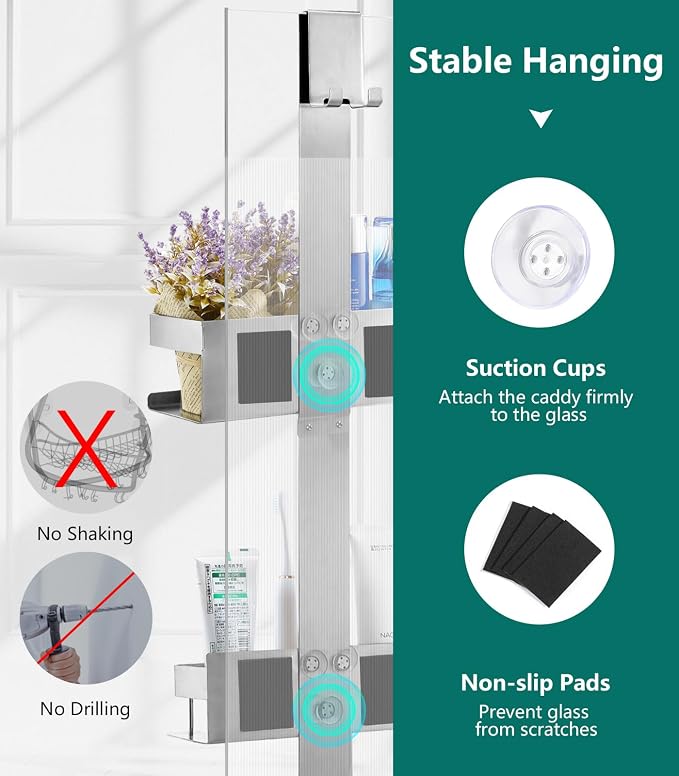 Emibele Over The Door Shower Caddy 2 Tier, 304 Stainless Steel Hanging Shower - Image 5