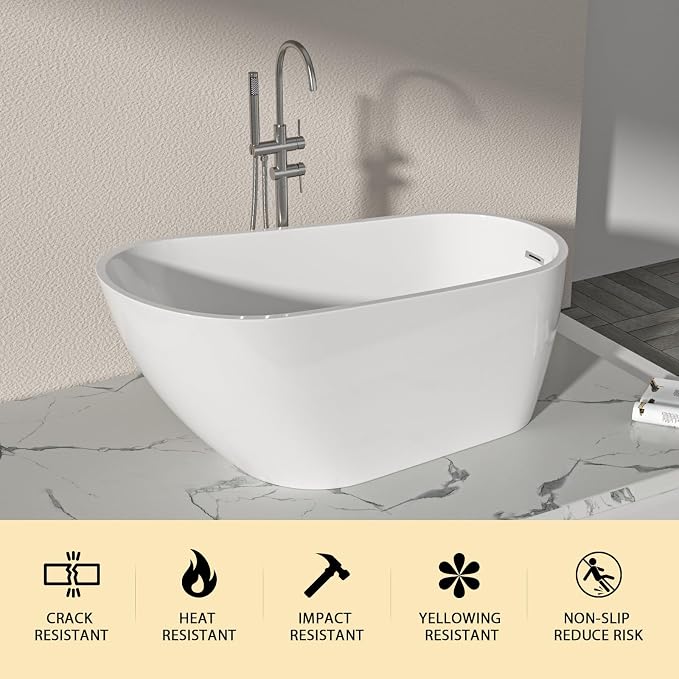 Logmey 59 Inch White Acrylic Freestanding Bathtub - Image 8