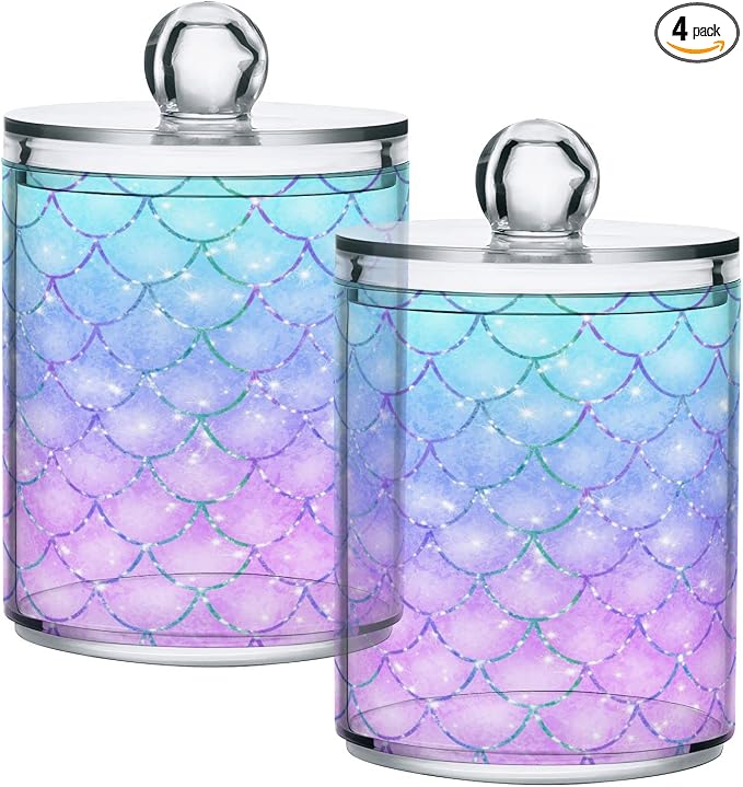 MNSRUU 4 Pack Qtip Holder Organizer Dispenser Pink Blue Mermaid Scales Bathroom by MNSRUU