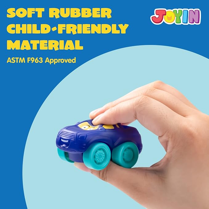 JOYIN Cartoon Cars, Soft Rubber Toy Car Set, Mini Vehicles, Bath Toy Car - Image 4
