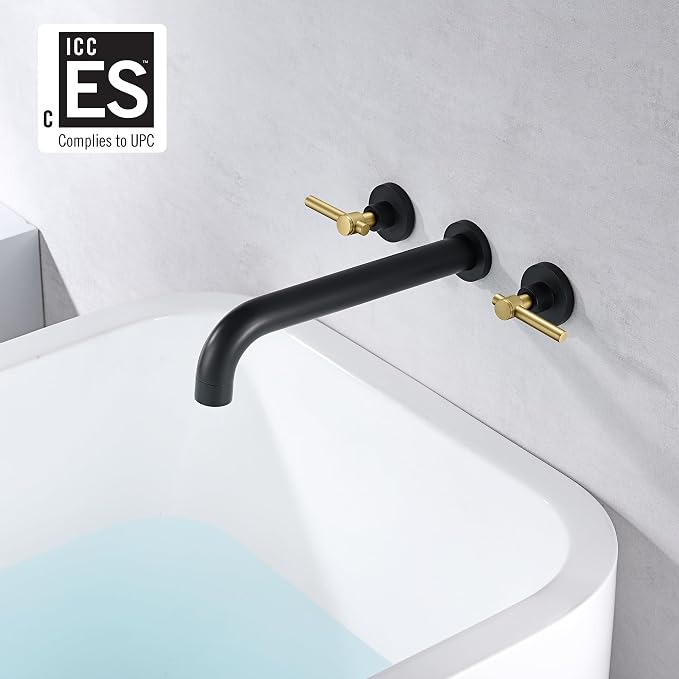 SUMERAIN Wall Mount Bathtub Faucet Set Long Spout Tub Filler High Flow Rate - Image 2