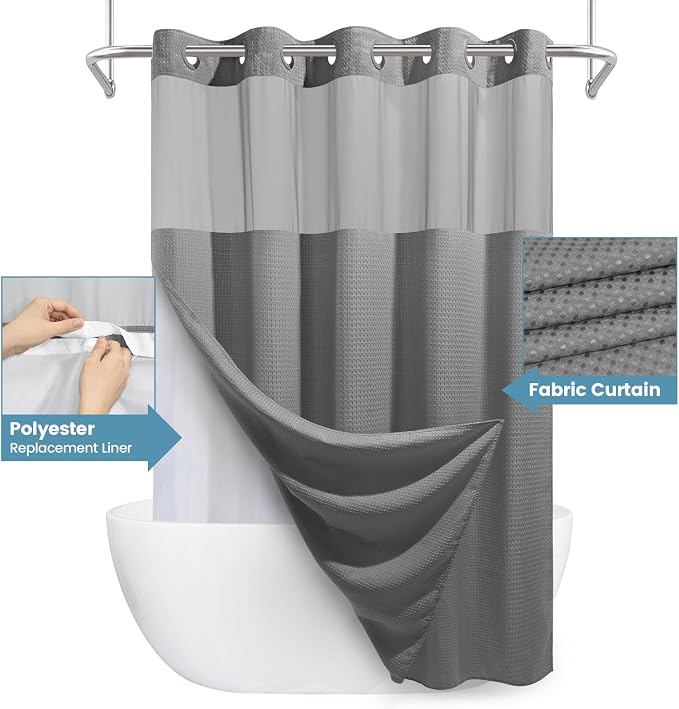 Grey Long Shower Curtain and Liner Set - Image 4