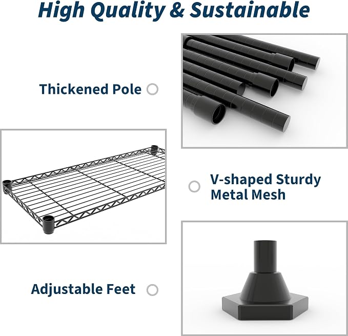 5-Tier Metal Storage Shelves, Adjustable Wire Shelving Unit - Image 4