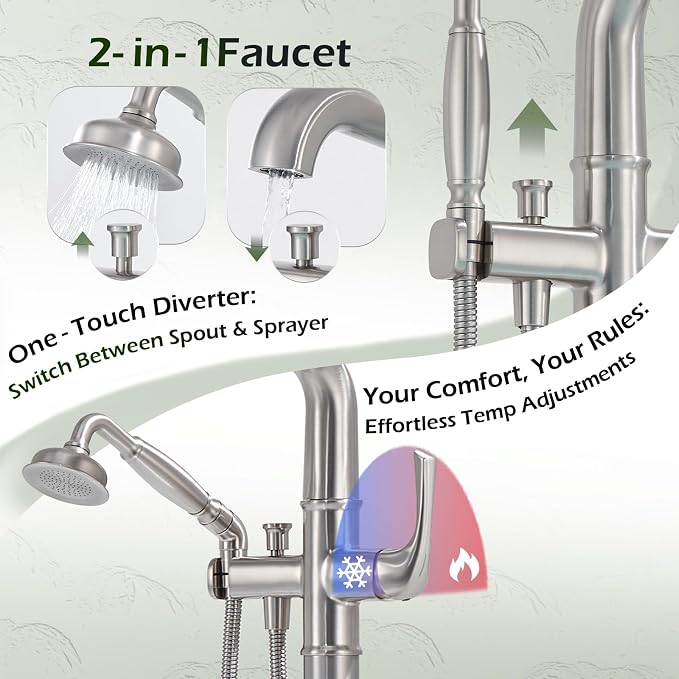Luxury Free Standing Tub Faucet, Classic Brass Freestanding Bathtub Faucet - Image 5