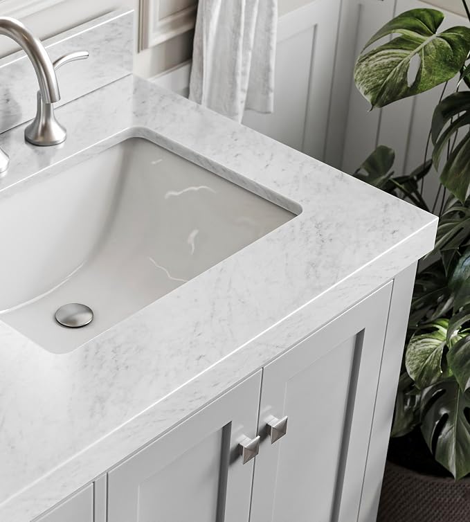 ARIEL Cambridge 60 Inch Grey Bathroom Vanity Double Sink, Solid Wood, Carrara - Image 7