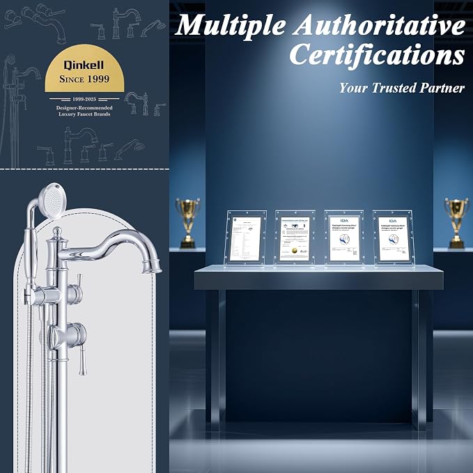 Free Standing Tub Faucet, Qinkell Classic Elegant Gooseneck Freestanding - Image 8