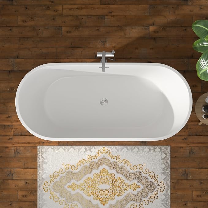 67 Inch Freestanding Acrylic Soaking Tub White Roll Top Bathtub - Image 5