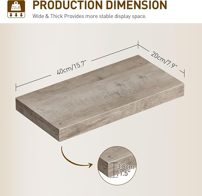 Floating Shelves for Wall, 1.5" Thick Wall Shelf Set of 4 - Image 3