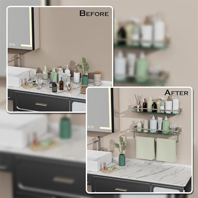 Glass Shelf for Bathroom Wall Sheves 24 inch Rectangular Stainless Steel - Image 7