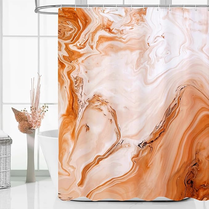 MitoVilla Orange Marble Shower Curtain, Abstract Ombre Fabric Shower Curtains by MitoVilla