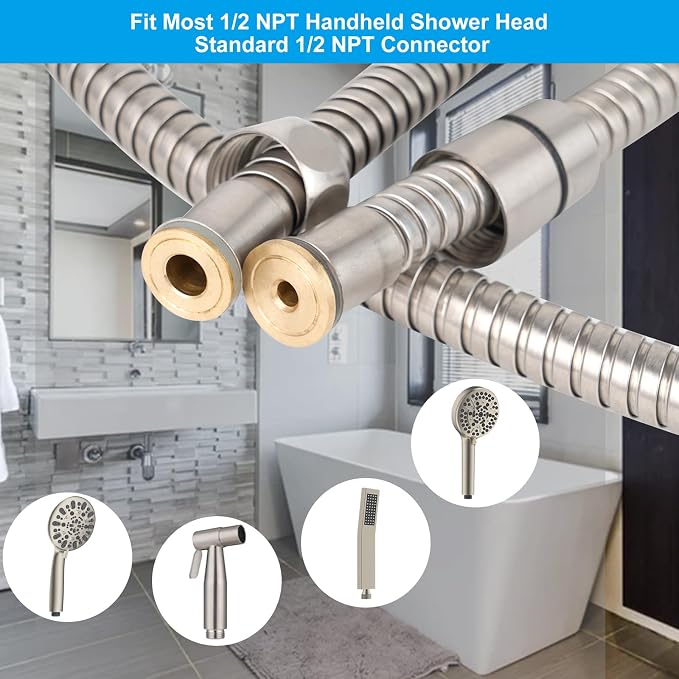 Hibbent All Metal Shower Hose, 90 Inch Stainless Steel Extra Long Bathroom - Image 2