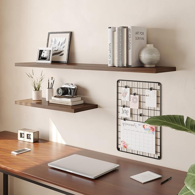 Wall Shelf Set of 3, Walnut Floating Shelves 24 in W x 10 in D x 1 in H - Image 8