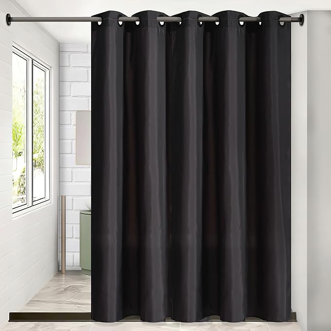 Furlinic No Hooks Needed Black Shower Curtain or Liner, Polyester Fabric - Image 4