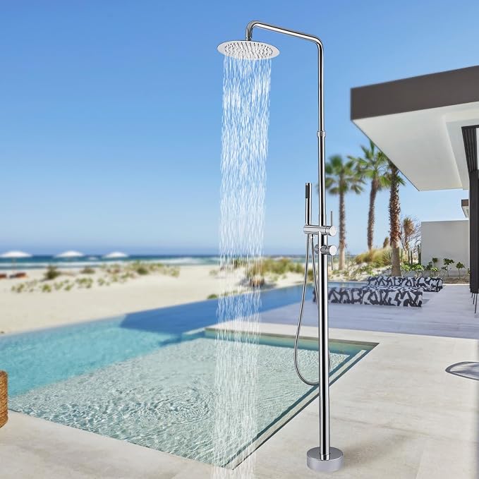 RBROHANT Freestanding Outdoor Shower Chrome, Height Adjustable Outside Showers by RBROHANT