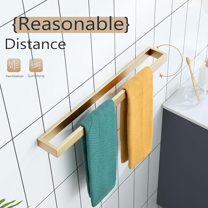 KOKOSIRI Towel Bar Brushed Gold Bath Towel Holder 24 Inch Kitchen Towel Hanger - Image 8