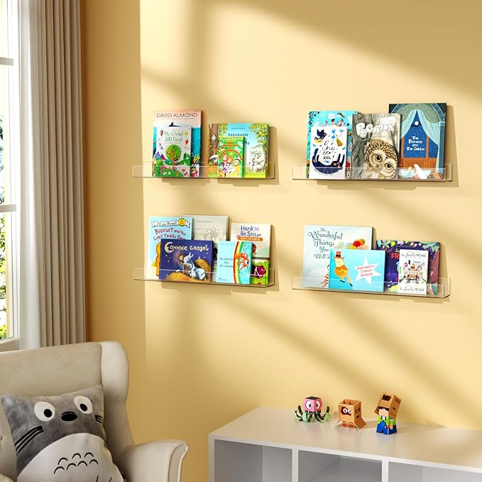 NIUBEE 24-Inch Acrylic Kids Floating Bookshelves, Wall Mounted Clear Shelves - Image 2