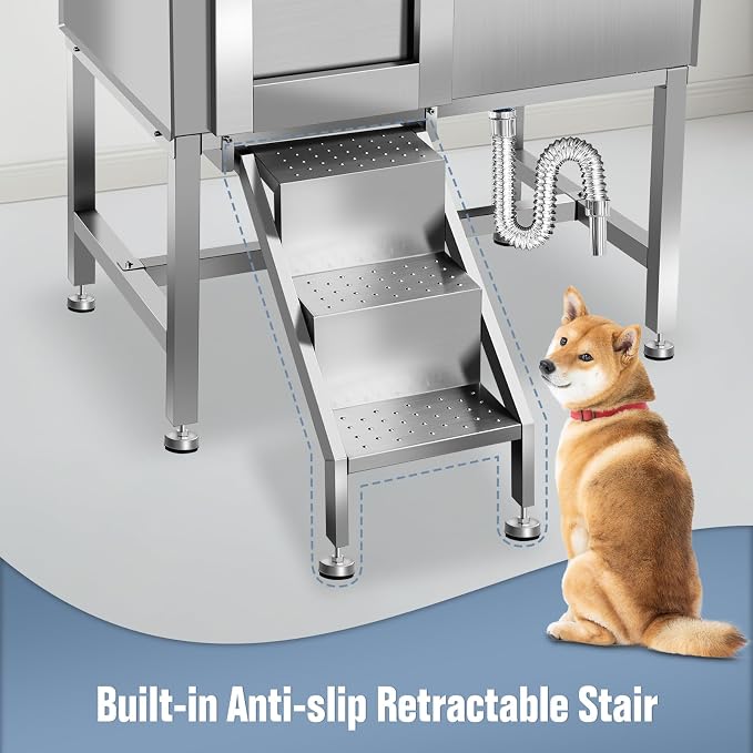 38" Dog Washing Station, Professional Stainless Steel Dog Bathing Station - Image 5