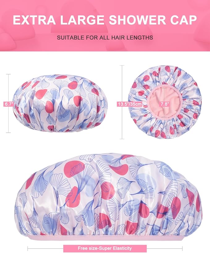 Auban Shower Cap, Shower Cap for Women Terry Cloth Lined EVA Exterior Reusable - Image 5