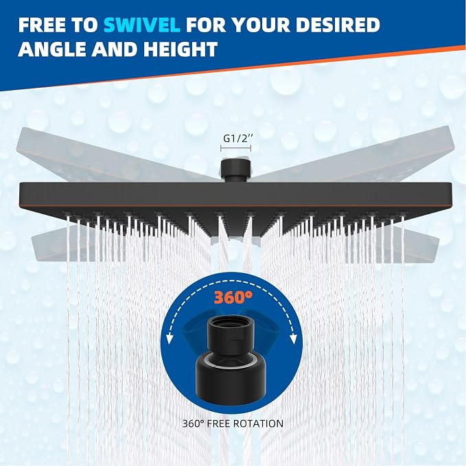 Hibbent Thickness Metal Rain Shower Head, 12 Inch High Pressure Shower Heads - Image 4
