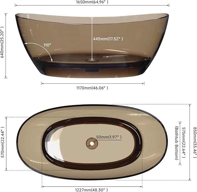 SJ STAR&JANE 65" Solid Surface Freestanding Bathtub Stone Resin Tub Oval Double - Image 7