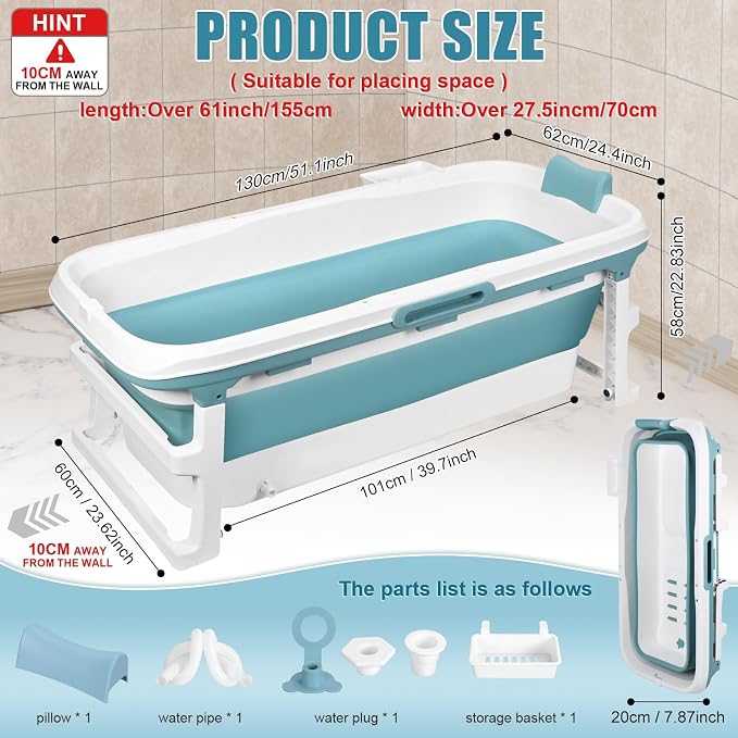 Portable Folding Bathtub for Adults, Large Collapsible Bathtub Freestanding - Image 2
