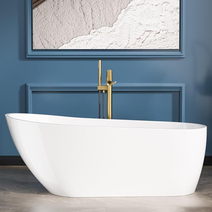 Sarlai 67 Inch Acrylic Freestanding Soaking Bathtub Contemporary Soaking White by Sarlai