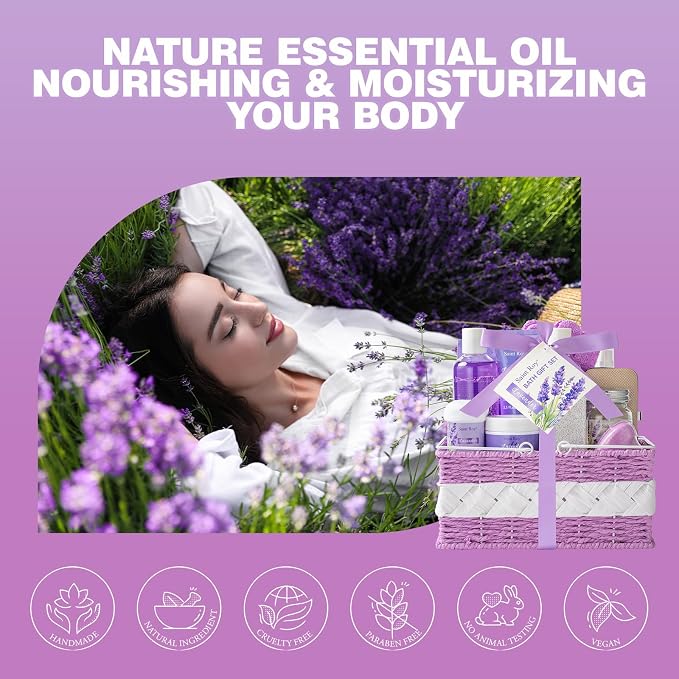 Large Spa kit for women gift set, Luxury Self Care Home Spa Kit Lavender Bath - Image 7