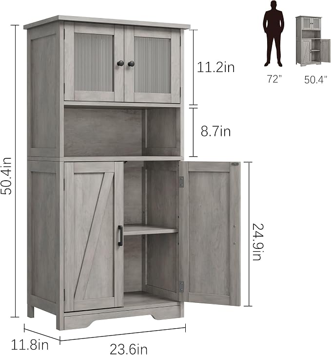 IDEALHOUSE 50" Tall Bathroom Cabinet, Freestanding Bathroom Storage Cabinet - Image 3