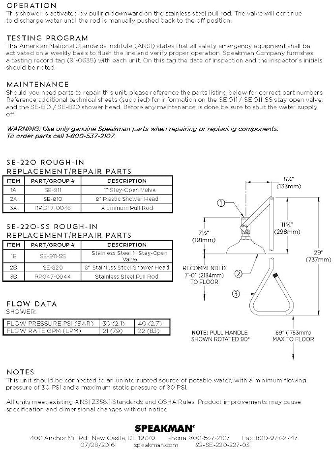 Speakman SE-220-SS Lifesaver Vertical Supply Emergency Shower, Stainless Steel - Image 5