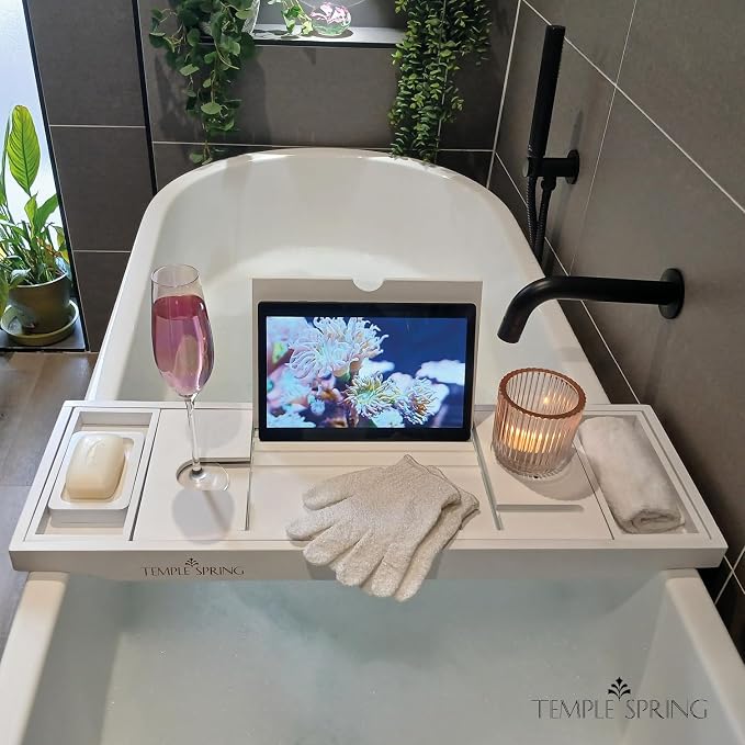Temple Spring Wooden Bathtub Tray, Bamboo Bathroom Accessories, Bath Tray - Image 2
