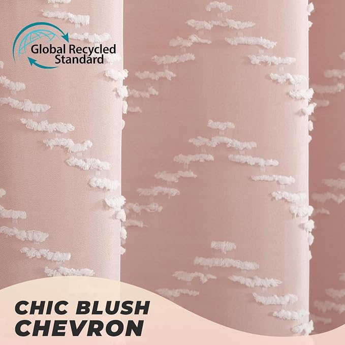 Extra Long Blush Pink Boho Shower Curtain Cute Shower Curtain Textured Tufted - Image 2