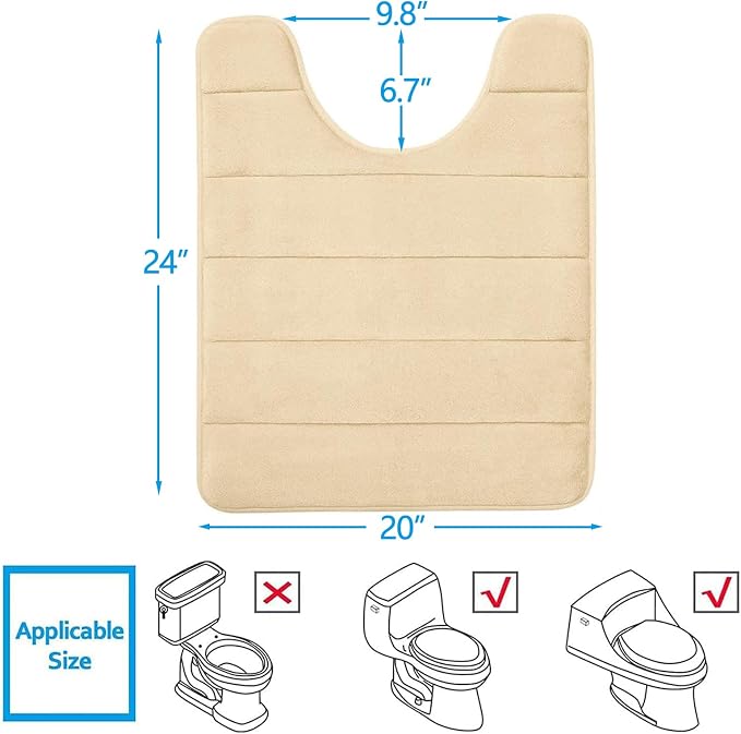 Buganda Memory Foam U-Shaped Contour Toilet Rugs, Non Slip Absorbent, Thick - Image 2