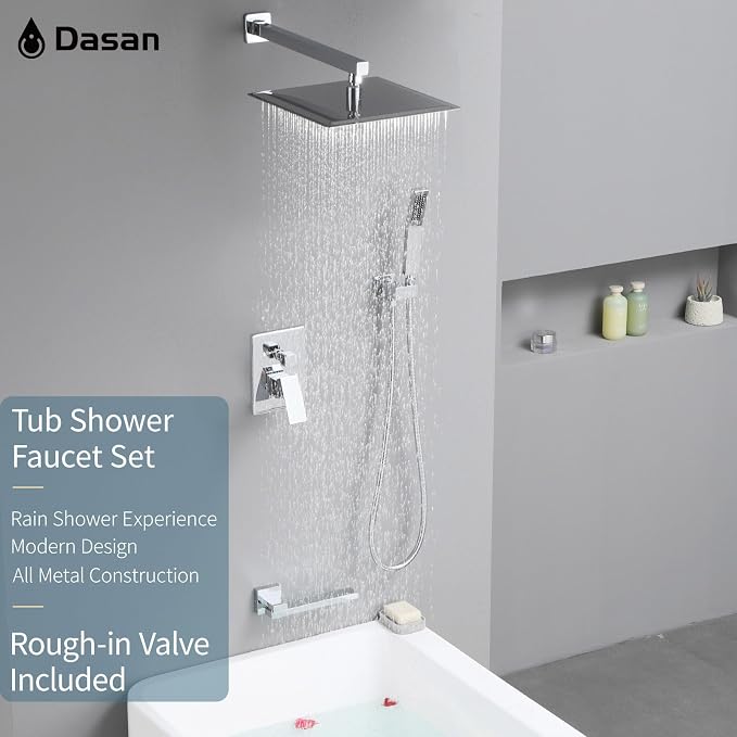 DASAN Tub Shower Faucets Sets Complete Chrome Bathtub Shower System - Image 2