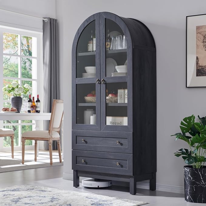 71" Tall Arched Kitchen Pantry Cabinet, Wood Kitchens Storage Cabinets - Image 3