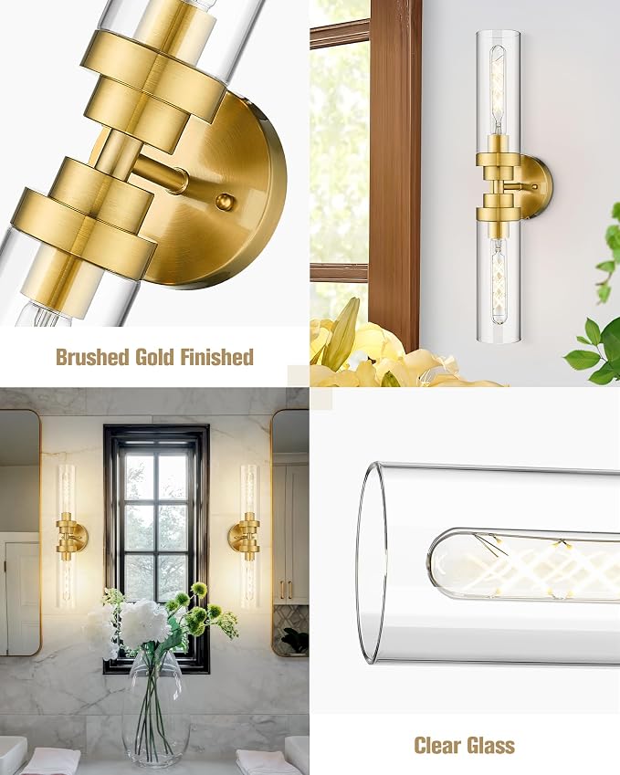 Emak 2-Light Bathroom Vanity Light Fixtures, Modern 22 Inch Brushed Gold Vanity - Image 3