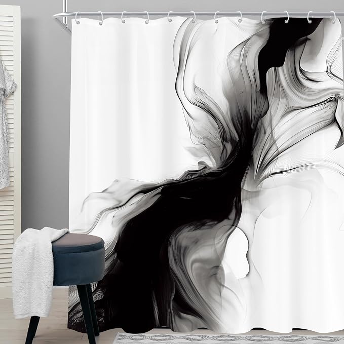 Cinbloo Extra Long Black and White 72Wx84H Shower Curtain Abstract Marble - Image 2