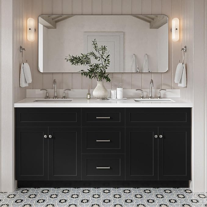 ARIEL 73" Black Double Bathroom Vanity, 1.5" Inch Thick Edge Pure White Quartz by Ariel