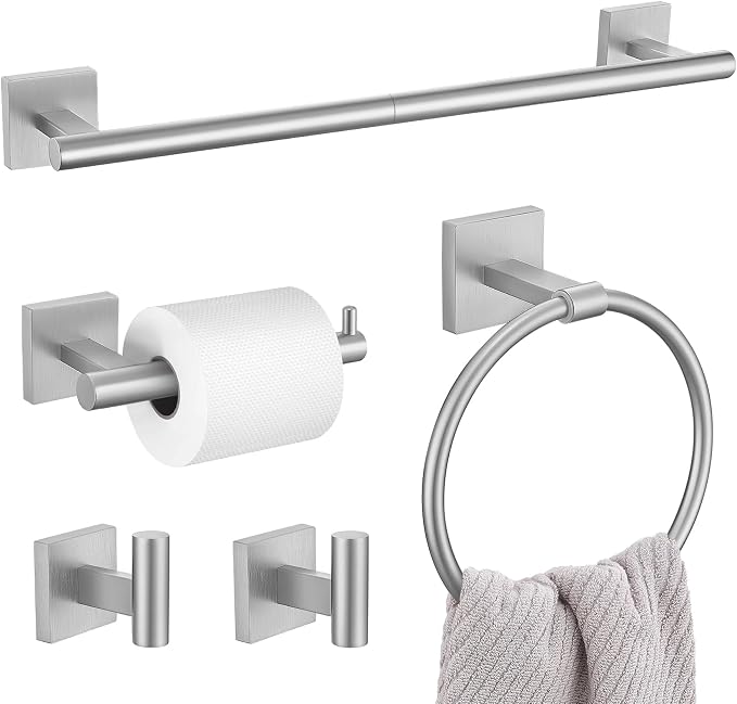 5 Pieces Bathroom Hardware Set, Brushed Nickel Towel Bar Set Includes 23.6” by LairuierBathroomHardwareSet