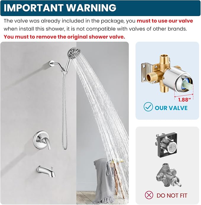 gotonovo Bathroom Shower Head Kit High Pressure Combo System Shower Faucet 6 - Image 2