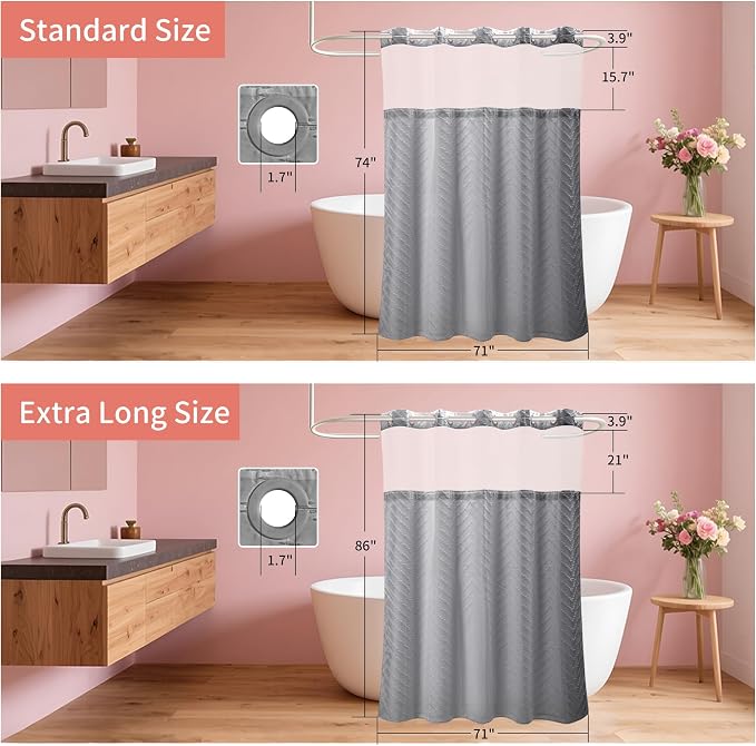 Hookless Shower Curtain with Snap in Liner 71" x 86" Double-Layer Waterproof - Image 6
