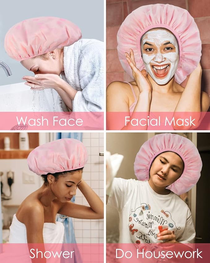 Auban Shower Cap, Shower Cap for Women Terry Cloth Lined EVA Exterior Reusable - Image 6