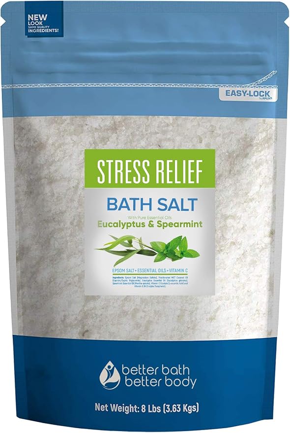 Stress Relief Bath Salt 128 Ounces Epsom Salt by BetterBathBetterBody
