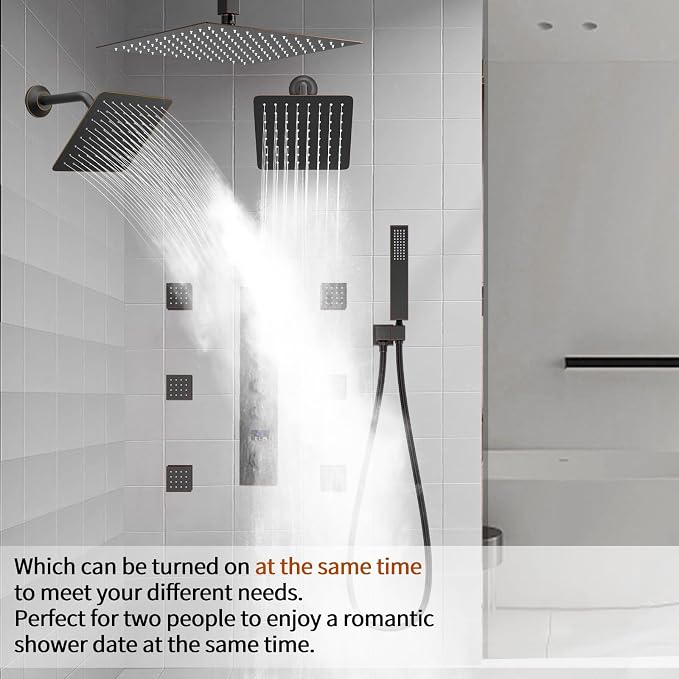 12"+8"+8" Triple Shower Heads Shower System Oil Rubbed Bronze Body Jets Shower - Image 9
