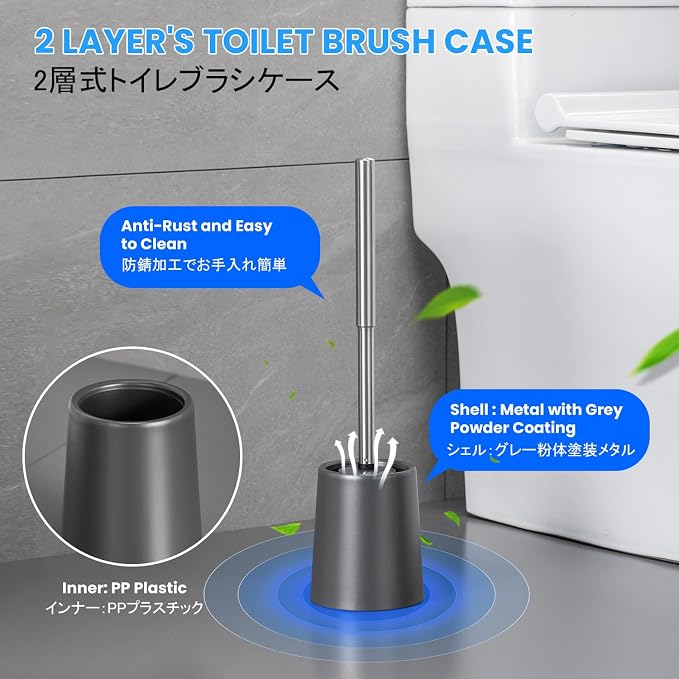 Toilet Brush and Holder Case Coated Metal Case and Stainless Steel Handle - Image 4