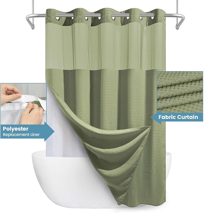 Sage Green Long Hotel Shower Curtain - Image 4