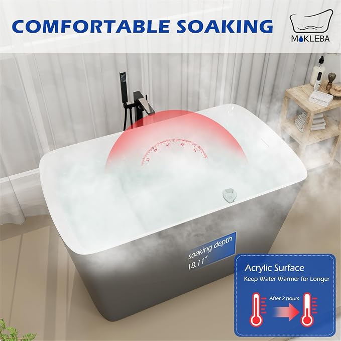47" Lucite Acrylic Freestanding Bathtub，Square Shape Janpanese Soaking Tub - Image 8