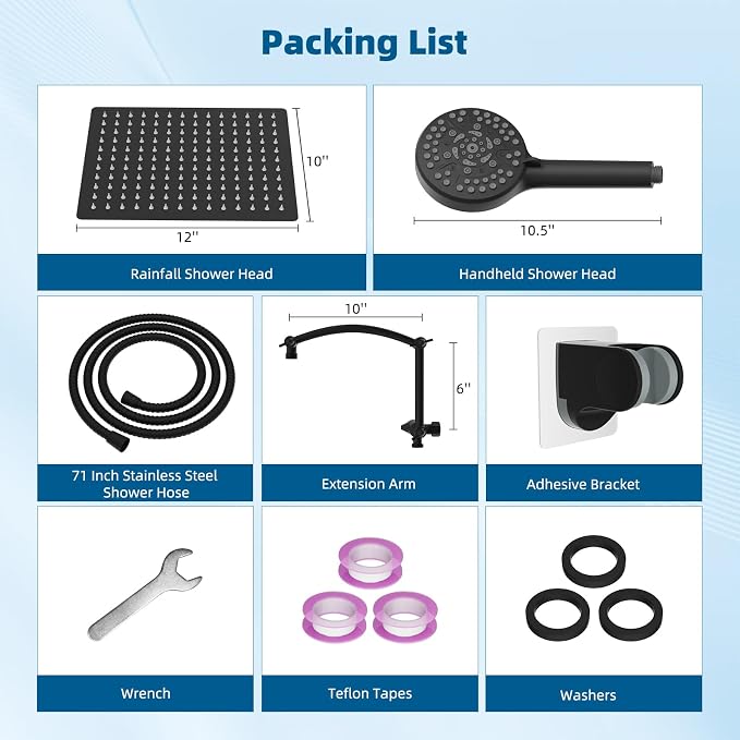 Hibbent All Metal Shower Head, 10 Sprays, Showerhead Holder, Matte Black - Image 8