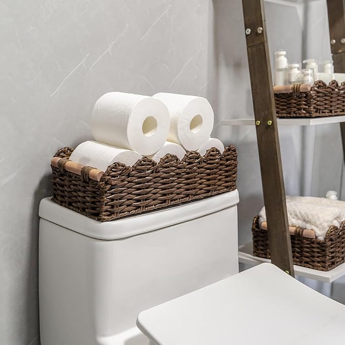CubesLand PP Wicker Scalloped Edge Floating Shelves Baskets Set 2, Toilet Basket - Image 4
