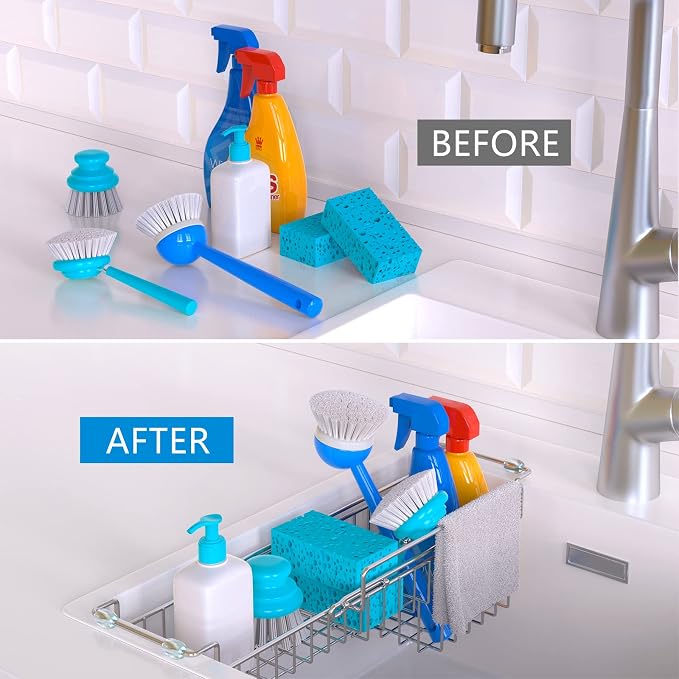 Over The Kitchen Sink Caddy Sponge Holder Organizer Drying Rack Expandable - Image 2