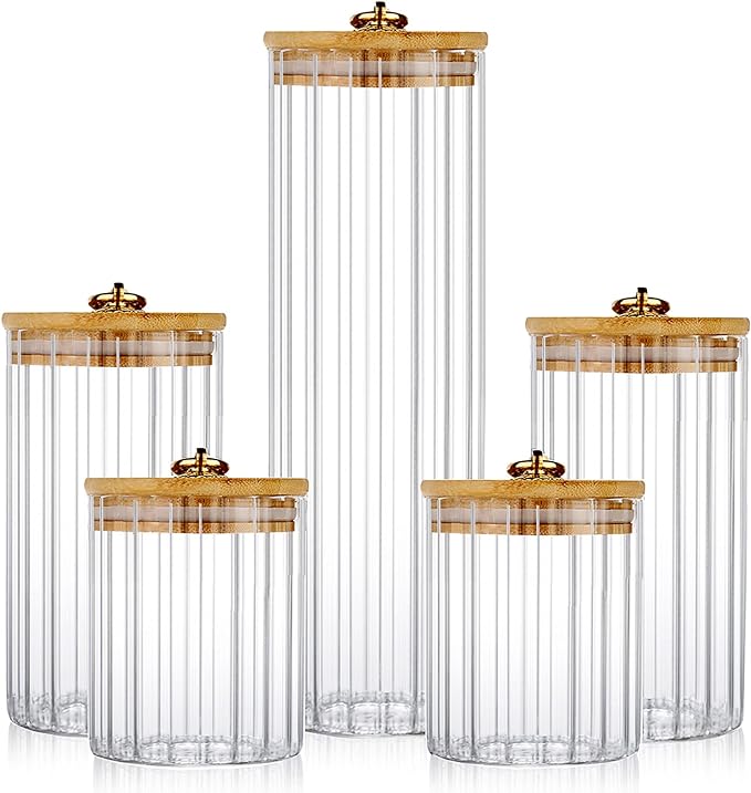 FANTESTICRYAN Glass Storage Jars Set of 5, Decorative Coffee Bar Container by FANTESTICRYAN